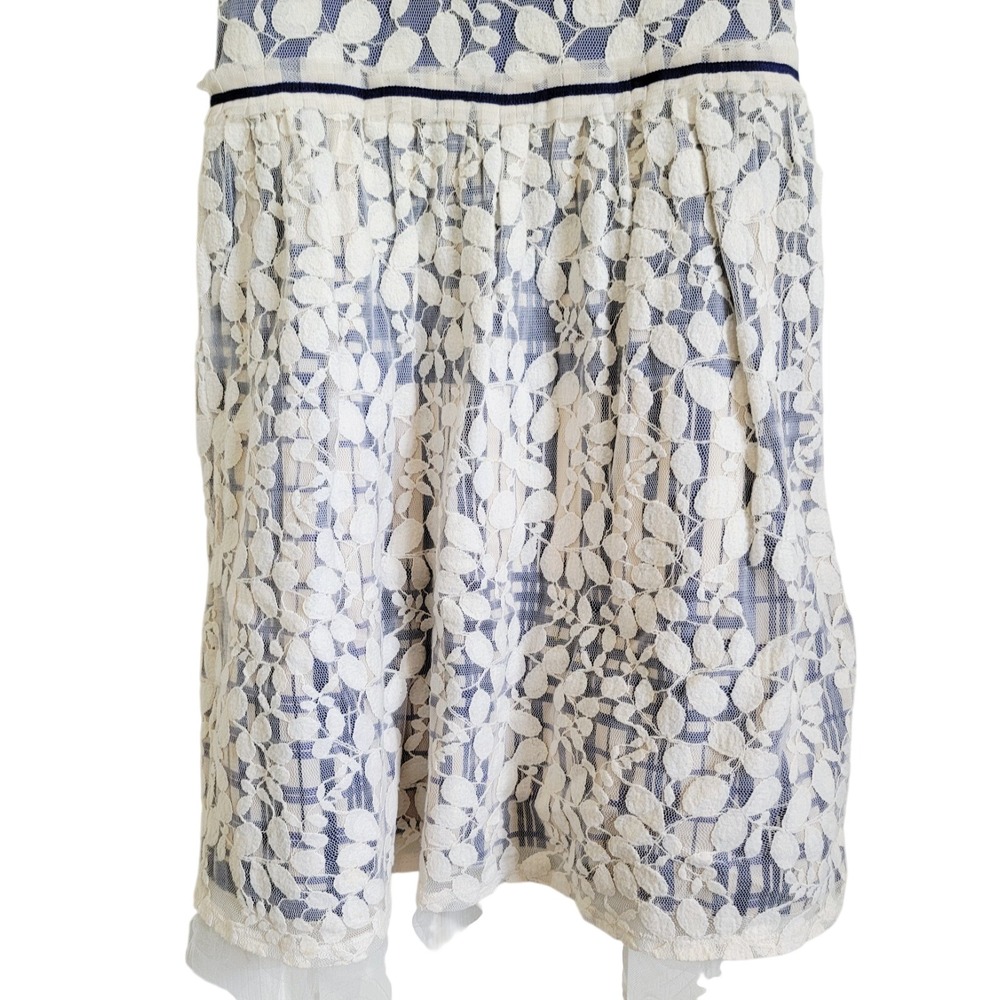 Anthropologie L Sparrow Weston Blue White Floral Lace Fit‎ Flare Dress Fairy - Picture 7 of 16
